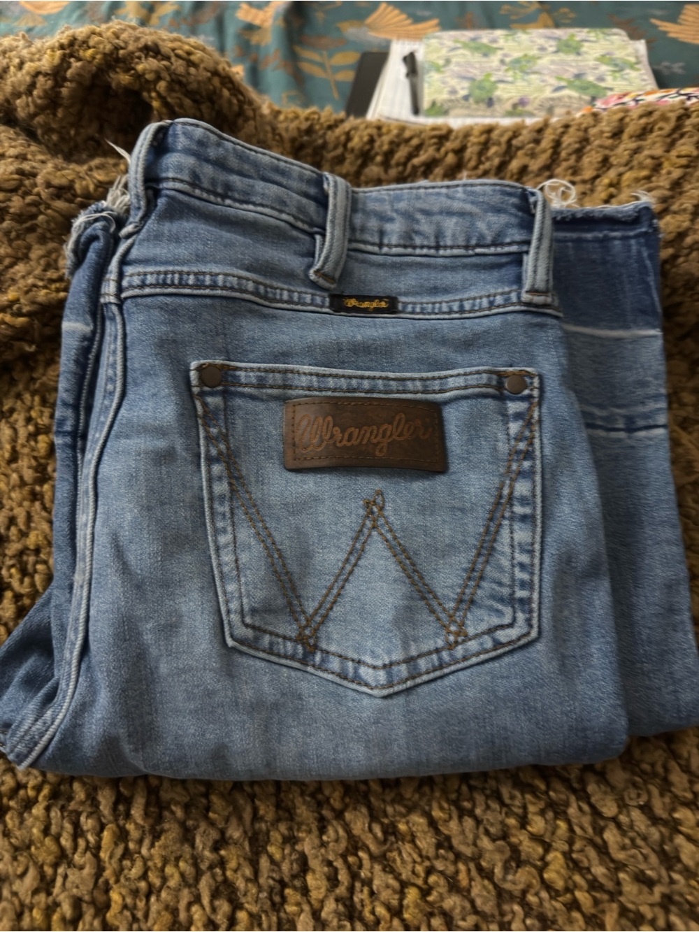 Wrangler High-Rise Light Blue Denim Jeans with Leather Patch